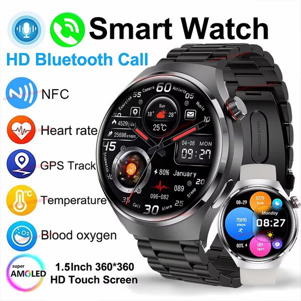 Nowy smartwatch dla mężczyzn 2026 z ekranem AMOLED HD, GPS, śledzeniem trajektorii ruchu, pomiarem tętna, funkcją połączeń Bluetooth, wodoodporny, kompatybilny z Androidem i iOS, model Ht30.