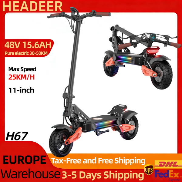 Trottinette électrique pour adultes Headeer H67 48V 15,6Ah, moteur, batterie au lithium amovible, trottinette électrique portable, pneu de 11 pouces, autonomie de 30 à 50 km, trottinette électrique