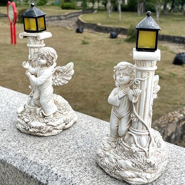 Lampe solaire colonne romaine européenne, Sculpture d'ange, jardin extérieur, cour, décoration de la maison, artisanat en résine, accessoires pour la maison
