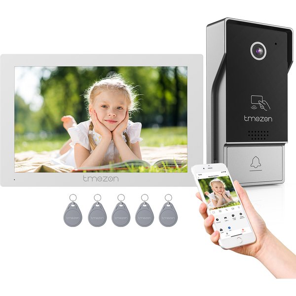TMEZON MZ-Y10+MZ-W11 7 Zoll TUYA 1080P Kabelloses WLAN-Smart-Video-Türsprechanlagensystem mit kabelgebundener Türklingel für Zuhause, Touchscreen/APP/RFID-Karte