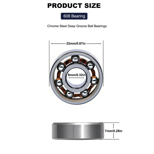 100 Pcs 608 Ball Bearings -High Precision Rating Spinner Bearing Miniature Deep Groove Ball Bearings (8mm X 22mm X 7mm)