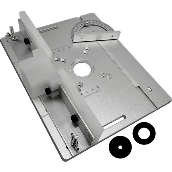 Aluminium-Frästisch-Einsatzplatte mit Gehrungslehre für Holzbearbeitungsbänke, Tischkreissäge, multifunktionale Trimmer-Graviermaschine