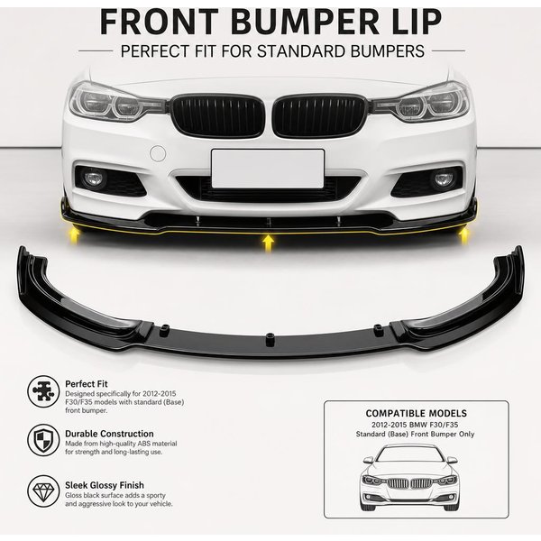 Frontstoßstangenlippe Spoiler Splitter Hochglanz Schwarz für BMW 3er F30 F32 F35 2012-2015 Standardstoßstange ABS Auto-Styling