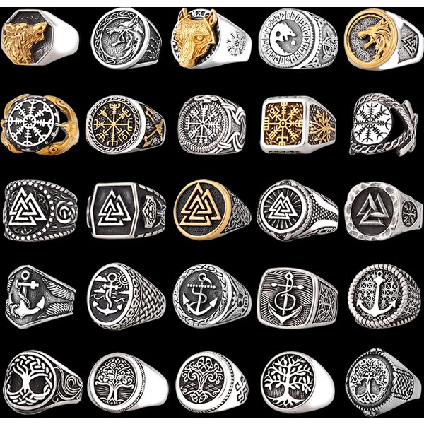 Viking anneau en acier inoxydable ancre boussole arbre de vie nordique Viking Rune loup hommes et femmes anneau bijoux pour petit ami comme cadeau