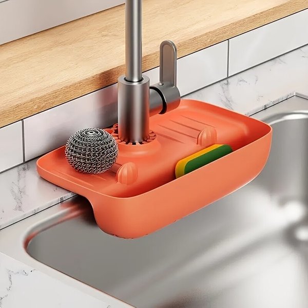 Haushalt Silikon Waschbecken Abfluss Rack Wasserhahn Splash Proof Ablauf Rack Wasser Sammeln Pad Schwamm Lappen Stahl Wolle Gadget Lagerung Box
