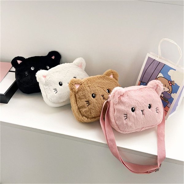 Neue Nette Weiche Plüsch kinder Schulter Tasche Cartoon Katze Baby Mädchen Messenger Kleine Taschen Kinder Handtaschen Geldbörse