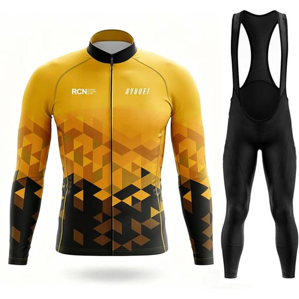 Zestaw kolarski Rvouei Team na jesień: koszulka i spodnie na szelkach, odzież rowerowa, strój rowerowy MTB, strój na rower szosowy, męski zestaw rowerowy z długim rękawem.