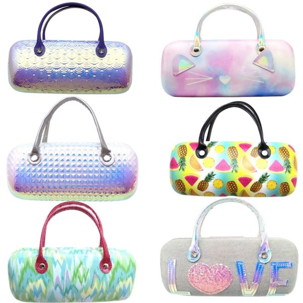 Étui à lunettes portable en PU pour femmes et enfants, sac à lunettes de dessin animé, boîte à lunettes de soleil, rangement de lunettes, support de lunettes, accessoires, mode
