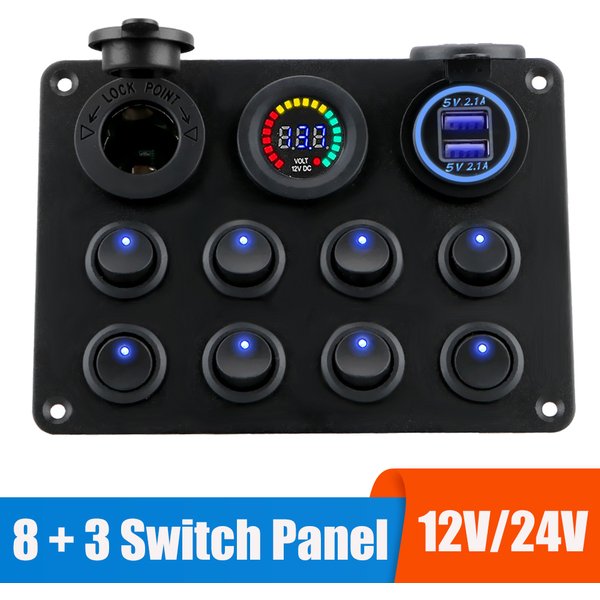 Panneau de commutation 24V 12V, 8 boutons, chargeur USB, disjoncteur, bascule de lumière, lame de fusible 15A, accessoires pour voiture, camion, bateau, caravane