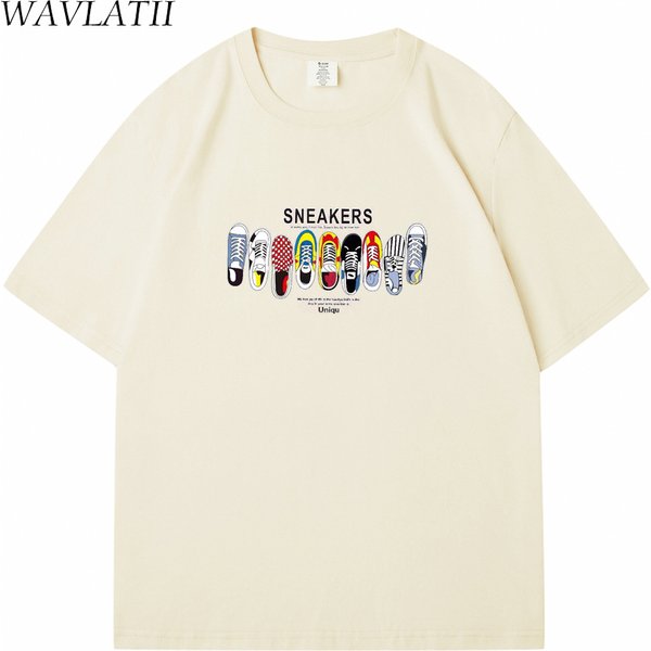 WAVLATII, nouveaux t-shirts de style streetwear pour femmes, t-shirts imprimés en coton doux de couleur beige, hauts décontractés d'été pour jeunes, WT2311.