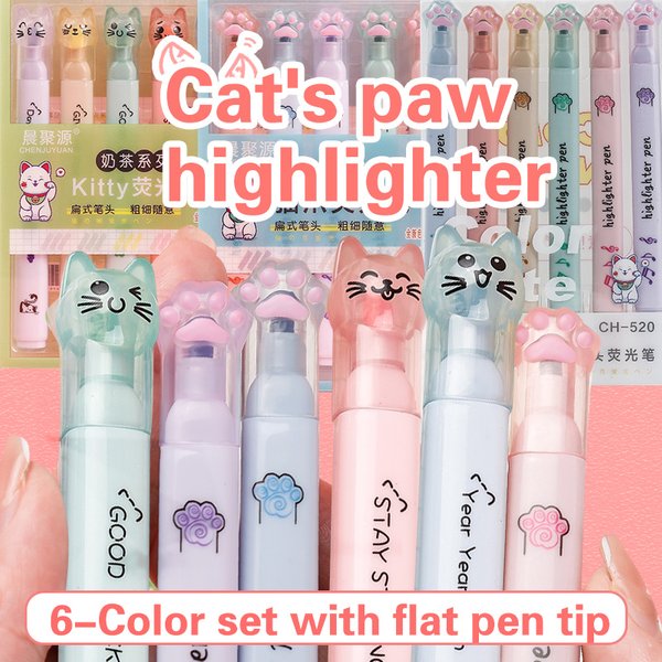 6 teile/paket Kawaii Katze Klaue Pastell Farbe Textmarker Zeichnung Kunst Marker Fluoreszierende Stift Geschenk Schreibwaren Nette Schule Liefert