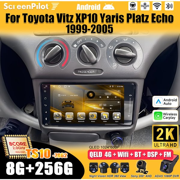 Für Toyota Vitz XP10 Yaris Platz Echo 1999 2000 2001 - 2005 Android 16 Multimedia-Videoplayer Carplay Touchscreen RDS 8-Kern