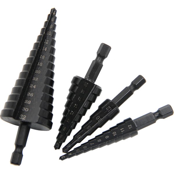 Hexagonal shank straight groove black step drill bit 3-12/4-12/4-20/4-32mm reaming step drill tower drill tool set