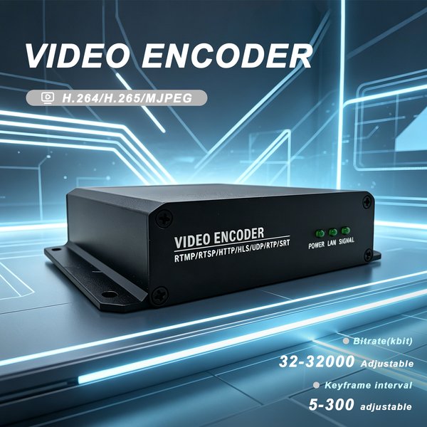 H.265 Video-Encoder, CVBS Loop-out HD, Videosignal in RTSP / RTMP / HTTP / HLS / UDP / RTP / SRT Protokoll Netzwerk-Videosignal