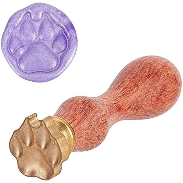 Pawprint Wax Seal Stamp Paw Print Vintage Sealing Wax Stamps Retro 3D Removable Brass Stamp Head with Wood Handle