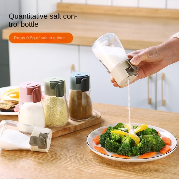 Bouteille d'assaisonnement en verre transparent étanche à l'air, distributeur d'épices, sel de mesure et beaux shakers, fierté, quantification et détail, cuisine