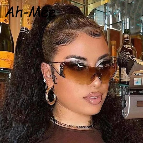 Lunettes de soleil une pièce Vintage des années 2000 pour femmes, Y2K, rétro, à enrouler, Punk, nuances UV400 Oculos