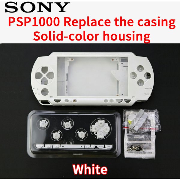 Sony PSP1000 WEISSES Ersatzgehäuse, undurchsichtiges Komplettgehäuse, DIY-Reparaturteile, Ersatzgehäuse-Set für die Konsole