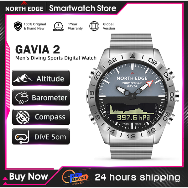 NORTH EDGE – montre de plongée pour hommes, montre connectée militaire de luxe en acier, boussole, altimètre, baromètre, horloge numérique, étanche à 200m