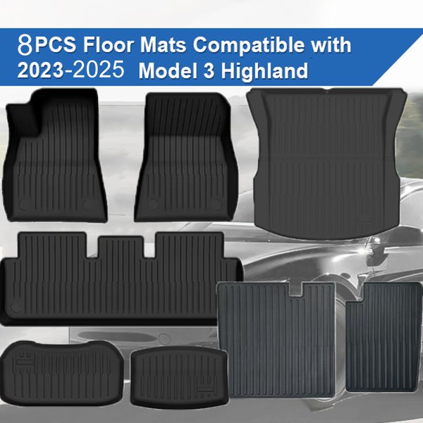 Tapis de sol pour Tesla Model 3 2023-2025, toutes saisons, 3D, à bords surélevés, antidérapants, imperméables, en TPE, design 3 couches, accessoires Highland