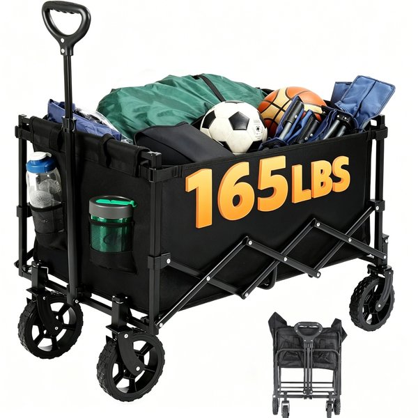 Tragbarer Campingwagen 75 kg Tragkraft Schwerlast-Bollerwagen mit verstellbarem Griff, faltbarer Trolley für Strand, Garten, Picknick, Angeln
