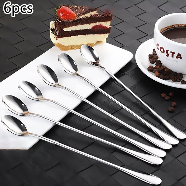 6pcs Stainless Steel Ice Tea Scoop Dessert Spoon Food Grade Ice Cream Candy Tea Spoon Milkshake Coffee Multi-Purpose Spoon