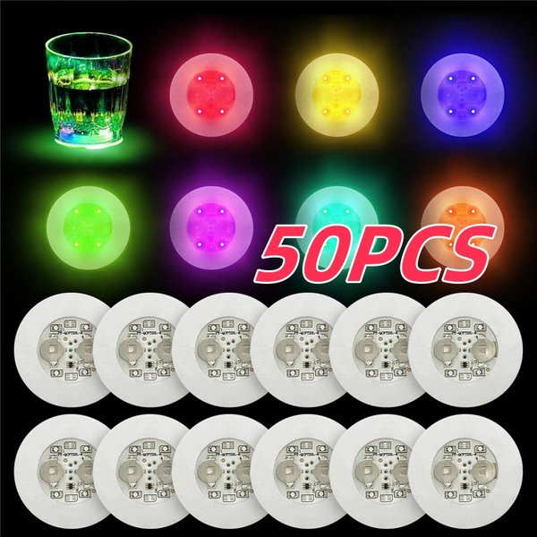 50/10/1 Stück Leuchtende LED-Untersetzer für Getränke, Wein- und Spirituosenflaschen, Atmosphärische Beleuchtung, Becheraufkleber, Leuchtende Deko-Elemente