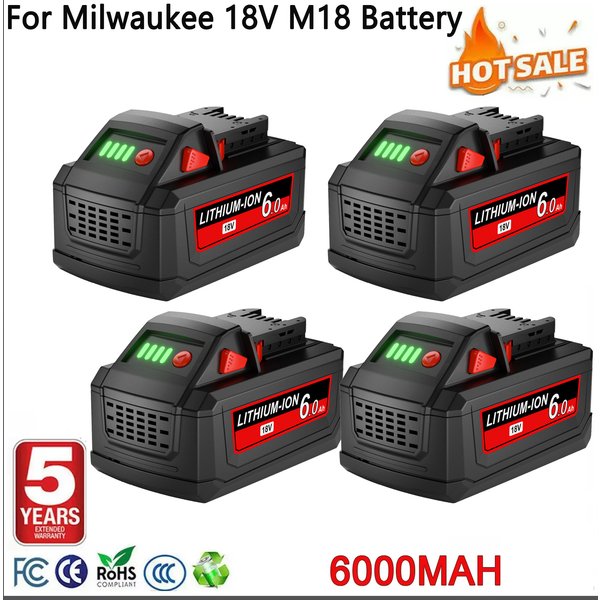 Bonacell 6000mAh Zamienna Bateria do Milwaukee M18 18650 Li-ion 18V Kompatybilna z 48-11-1815 48-11-1850 Bateria do Elektronarzędzi