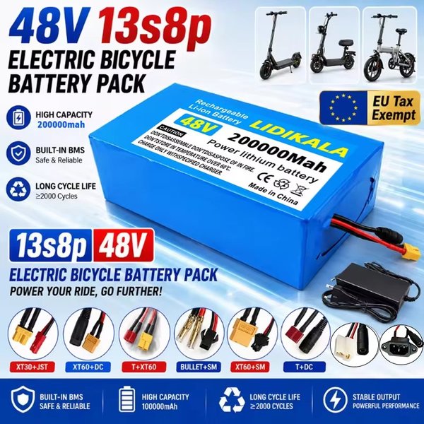 13S8P 48V 200Ah Lithium-Batterie mit großer Kapazität, 2000W, für Citycoco-Roller, Ersatzbatterie mit integriertem, stabilem 50A-BMS-Schutzschaltkreis