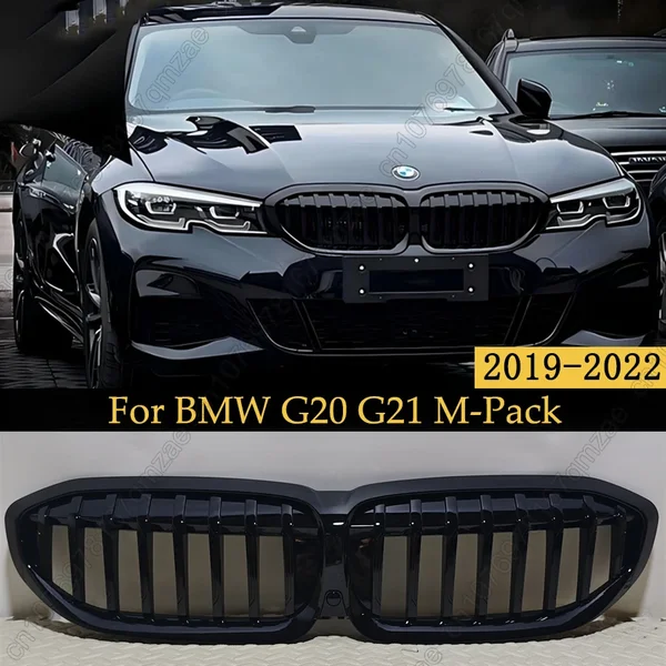 Einzelne Lamellen-Renngrills für BMW 3er G20 G21 318i 320i M340i 2019-2022 M-Paket Glänzend Schwarz Frontstoßstangen-Nierengrill