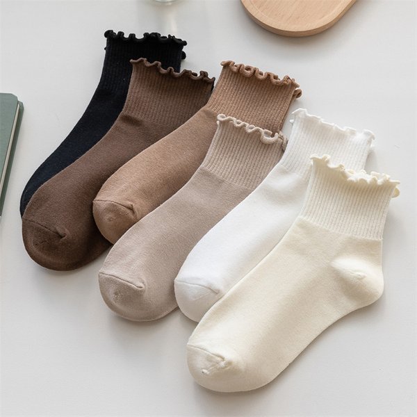 Chaussettes pour femmes mignon nouvel été Style japonais respirant filles chaussettes courtes Kawaii couleur unie froufrous à volants chaussettes décontracté doux