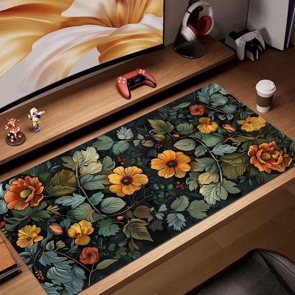 Retro Blumenkunst Rendering Mauspad Schreibtischmatte Gaming Matte Gamer PC Zubehör Tastatur Erweiterungspads Gummi Anti-Rutsch-Büro-Pads
