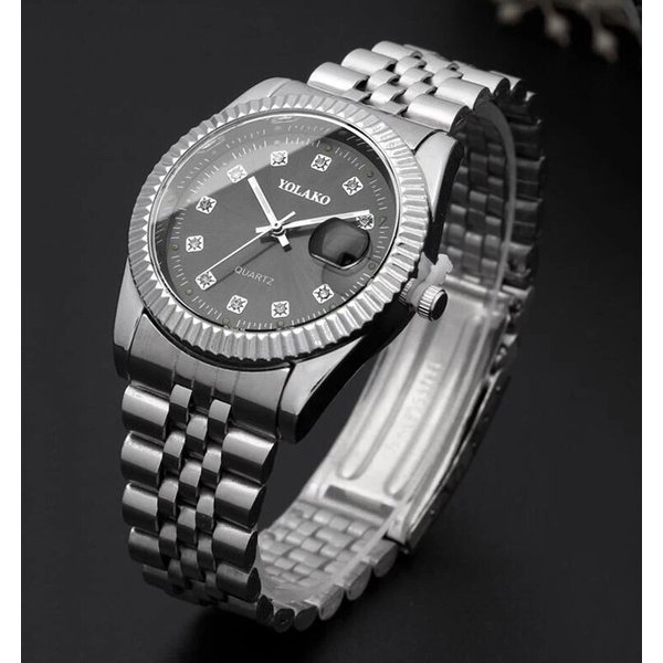Montre à quartz en acier inoxydable avec calendrier en diamant pour homme, montre-bracelet, affaires, luxe, haute qualité, mode