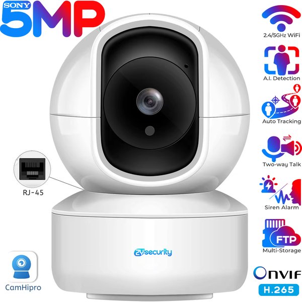 5MP Indoor Security Camera Human Detect Auto Tracking Wifi PTZ IP Camera Smart Home Protection 2-way Audio Nanny/Pet/Baby Camera