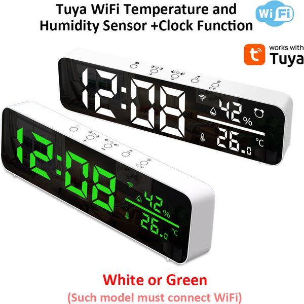 Tuya WiFi LED réveil Support température humidité capteur affichage de l'heure USB bureau miroir horloges pour la décoration du salon