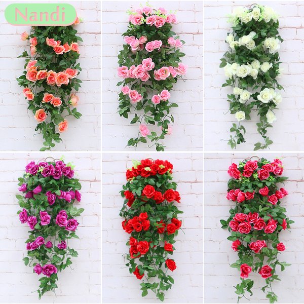 Fleurs artificielles en rotin, fausses plantes grimpantes, roses décoratives à suspendre pour la maison, les mariages, les fêtes, la décoration intérieure et extérieure