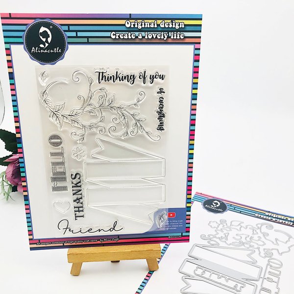 Alinacutle-Tampons Clairs en Silicone pour Scrapbooking, Ensemble de Bannières Hello Découpées, Carte de Remerciement, Album, Papier Artisanal
