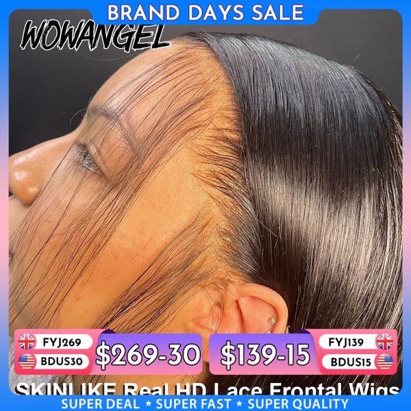 WOWANGE HD Lace Frontal 250% 13x6 HD Lace Front Perruques Straght invisible HD Lace Melt Skins HD Lace Front Perruques de Cheveux Humains Sans Colle