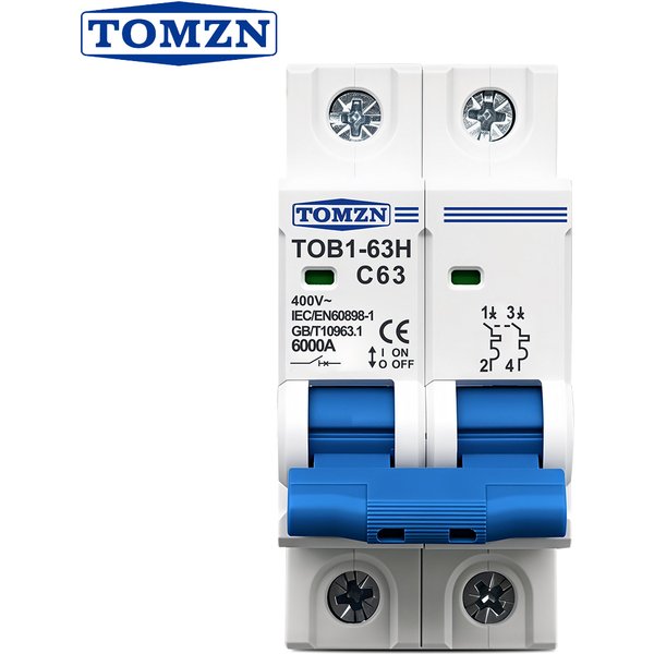 TOMZN 2P AC MCB TOB1-63 C Type 230/400V ~ 50Hz/60Hz Mini disjoncteur 6A 10A 16A 20A 25A 32A 40A 50A 63A