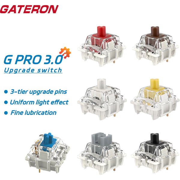 GATERON G Pro V3 3.0 Pro Schalter 3-polig für mechanische Tastatur, vorgeschmiert, RGB, linear, taktiler Weiß, Gelb, Rot, Silber, Braun, MX-Achse