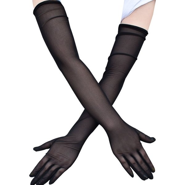 Lace Thin Black Transparent Long Gloves Soft Breathable Solid Net Yarn Women Man Performance Halloween Party Elasticity