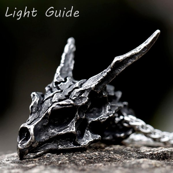 2022 New Design Charms Viking Dragon Skull Pendant Necklace Men's Fashion Biker Rock Punk Jewelry Antique Retro Chain Gift
