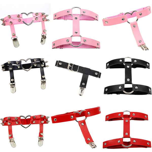 New Women Elastic Pu Leather Leg Ring Garter Lingerie Belt Punk Heart Rivet Thigh Ring Goth Harajuku Harness Stockings Garter
