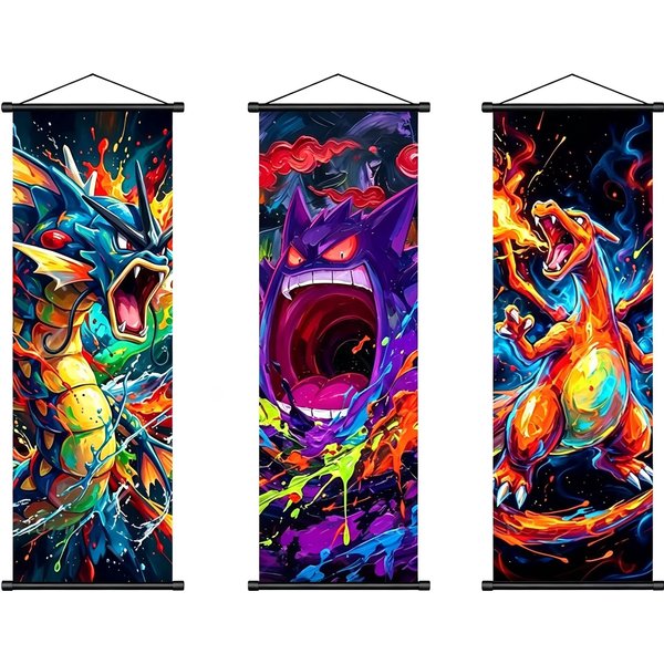 Affiche Murale Anime Pokémon Gengar Charizard Kyogre Gyarados Mewtwo Rayquaza – Peinture Murale Décorative pour Anniversaire, Fête, Cadeau