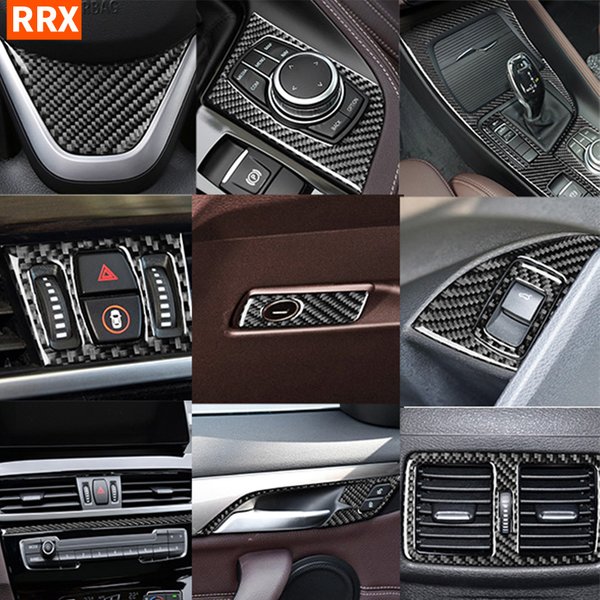 Für BMW X1 F48 X2 F39 2018-2021 Echte Carbon-Faser-Aufkleber Radio-CD-Auslass Schaltknauf-Verkleidung Auto-Innendekor-Zubehör