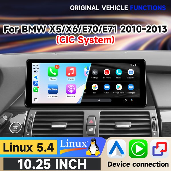 Hizpo Linux 5.4 System 12,3 Zoll Auto-Multimedia-Player für BMW X5 E70 X6 E71 2010-2013 CIC Intelligentes System Touch-Display Airplay Autoradio-Player Stereo GPS-Navigation Audio Original