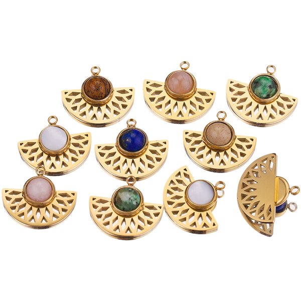 5pcs/Lot Wholesale Mixed Stainless Steel Gold Plated Boho Sector Earring Charms Dangles Pendants for DIY Necklace Jewelry Making