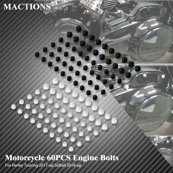 Boulons de moteur de moto, 60 pièces, bouchons à vis, couvercle de protection pour Harley Touring Road Street Glide FLHR Softail Fat Boy FLS 2018-Up