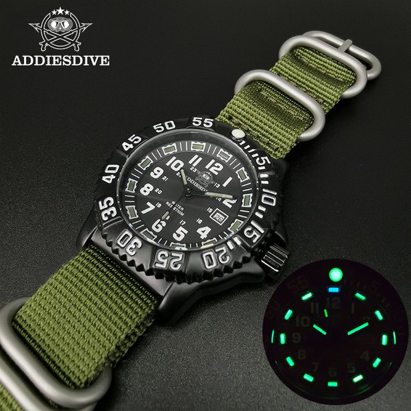 ADDIESDIVE-Montre Analogique à Quartz pour Homme, Étanche 50m, Tube Shoous, Nylon, dehors, Militaire