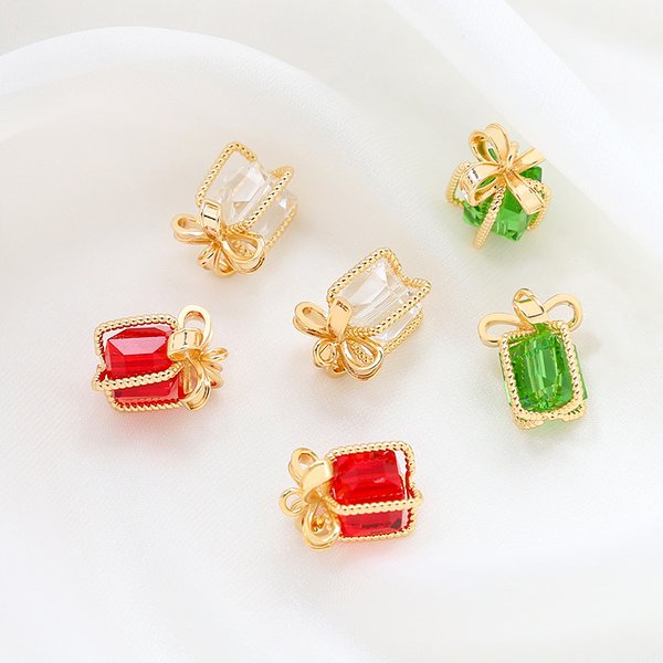 4pcs Copper Gold Plated Color Zircon Gift Box Pendant DIY Handmade Bracelet Necklace Earpiece Pendant Accessories Charms